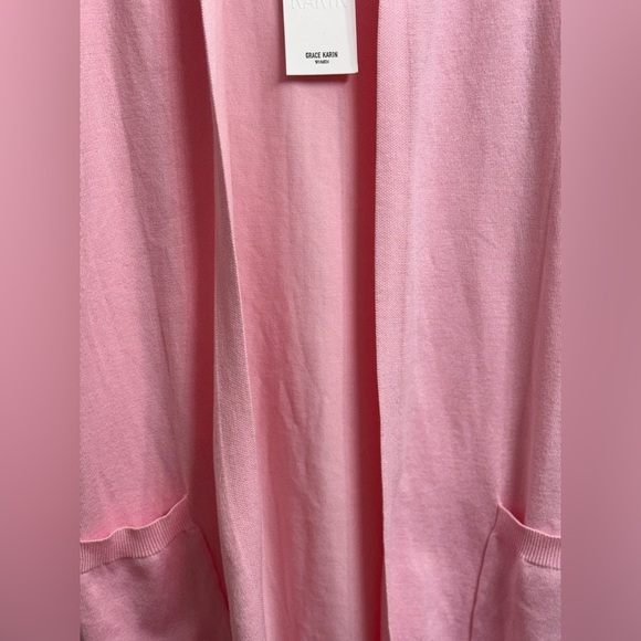 Grace Karin Women’s Baby Pink Solid Open Front Long Cardigan Sweater, Viscose - Picture 3 of 16